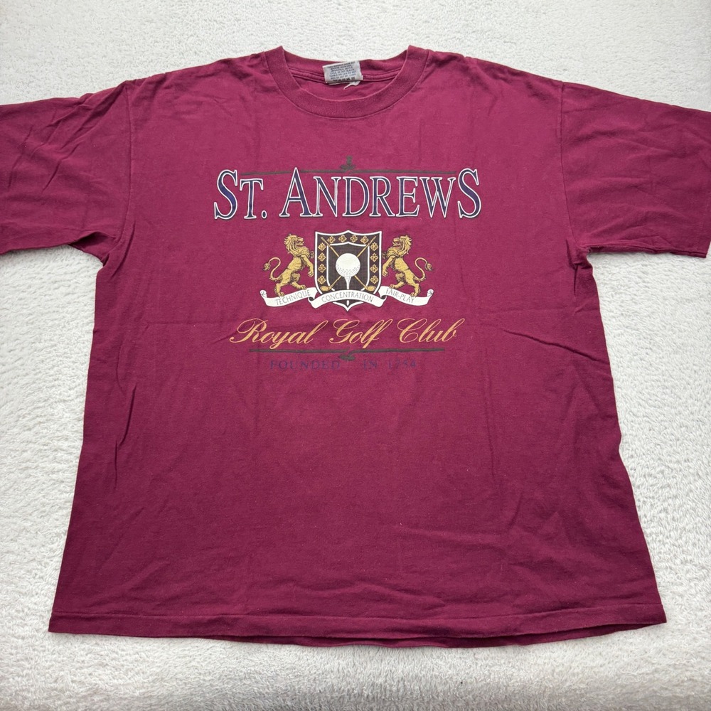 Vintage Players Van Heusen St Andrews Royal Golf Club T-Shirt Men L Burgundy USA